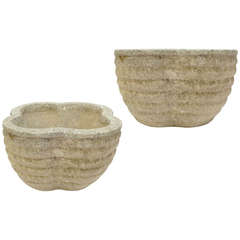 Pair of Japanese Cast Concrete Planters