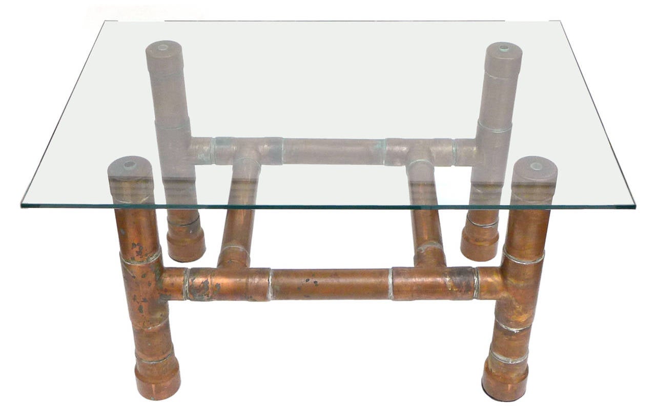 Pair Of Copper Pipe And Glass Top Side Tables For Sale At 1stdibs