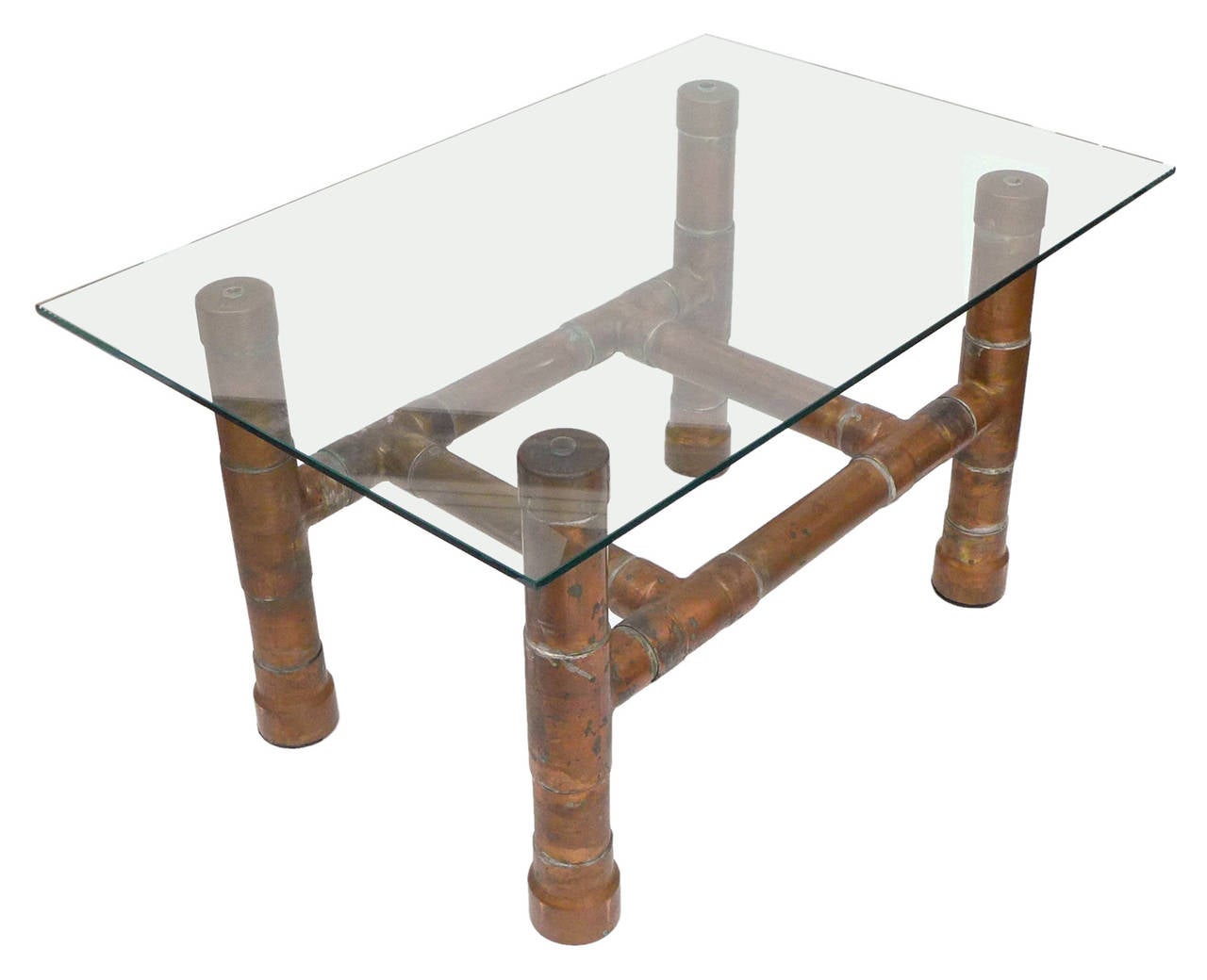 Pair of Copper Pipe and Glass-Top Side Tables 1