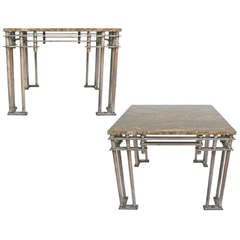 Pair of Unusual Architectural Steel and Granite Side Tables