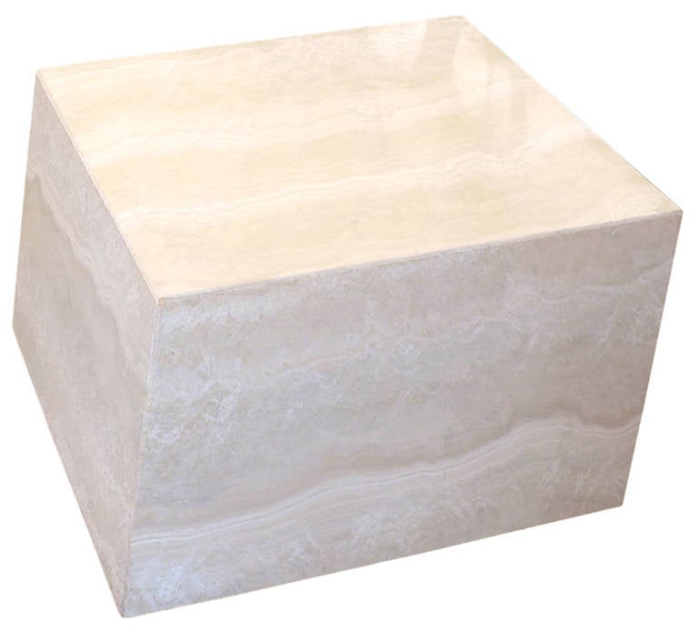 Late 20th Century Unusual Pair of Geometric Travertine Side Tables
