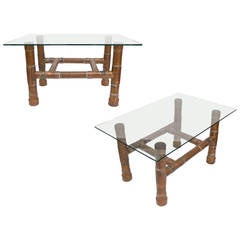 Pair of Copper Pipe and Glass-Top Side Tables