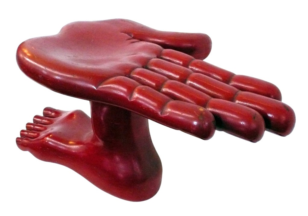 Hand-Carved Rare Flat Hand-Foot Chair by Pedro Friedeberg