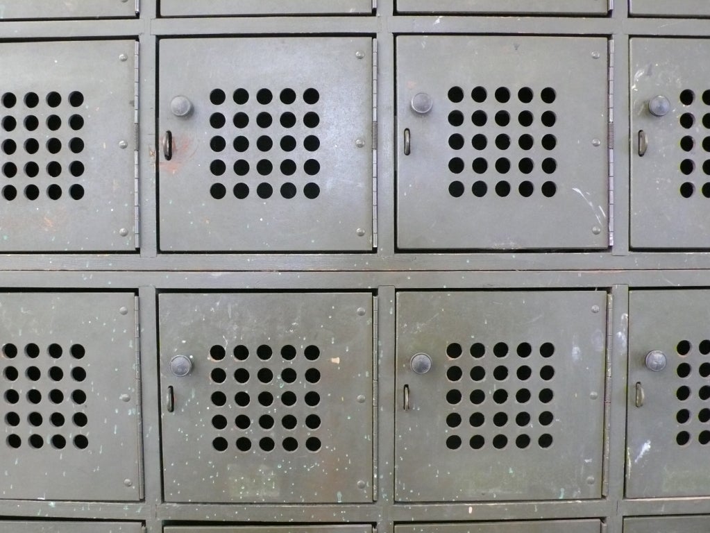 Mid-20th Century Industrial Locker Cabinet with Perforated Masonite Doors