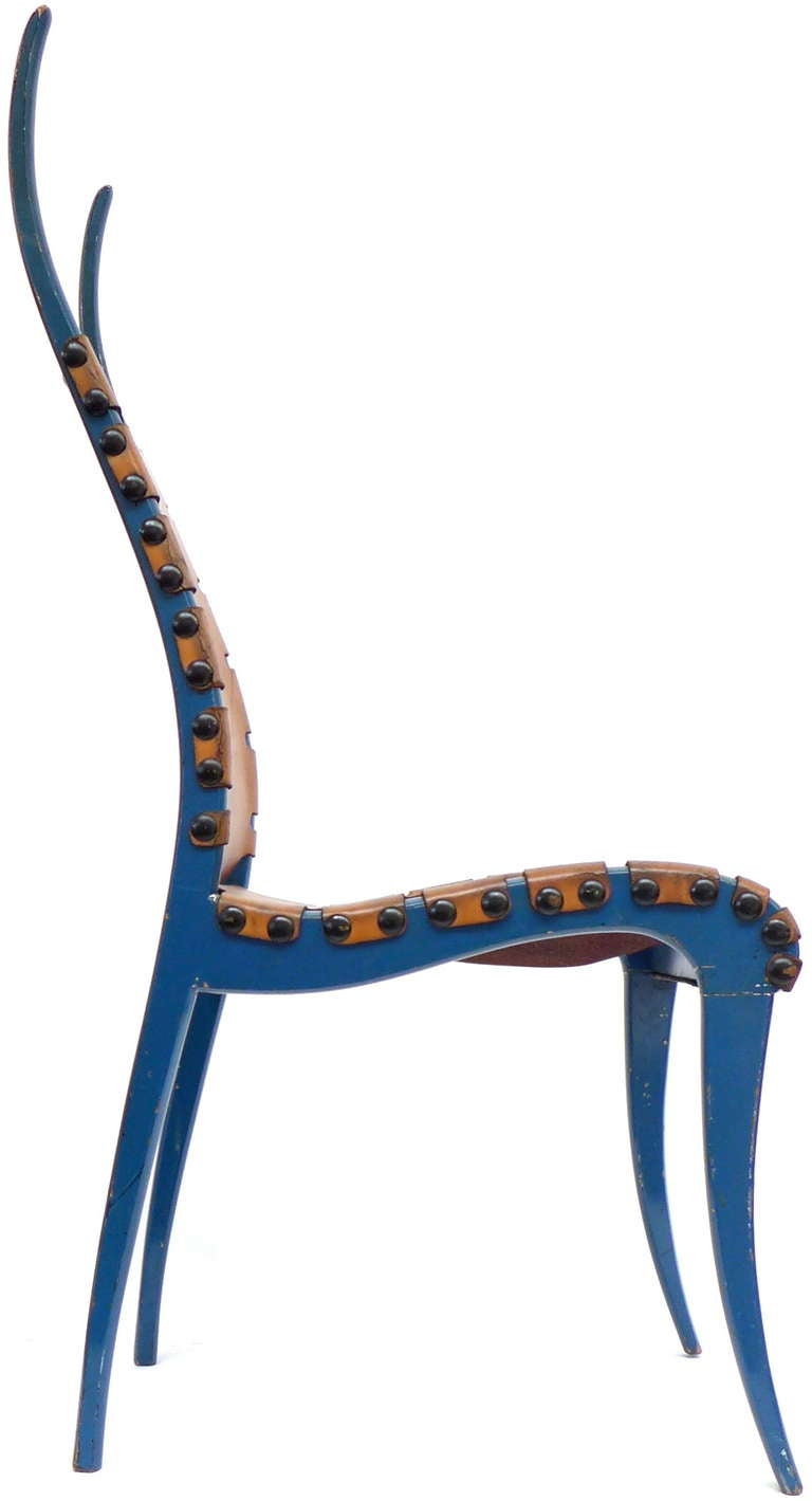 Italian Leather & Blue-Lacquered Wood 