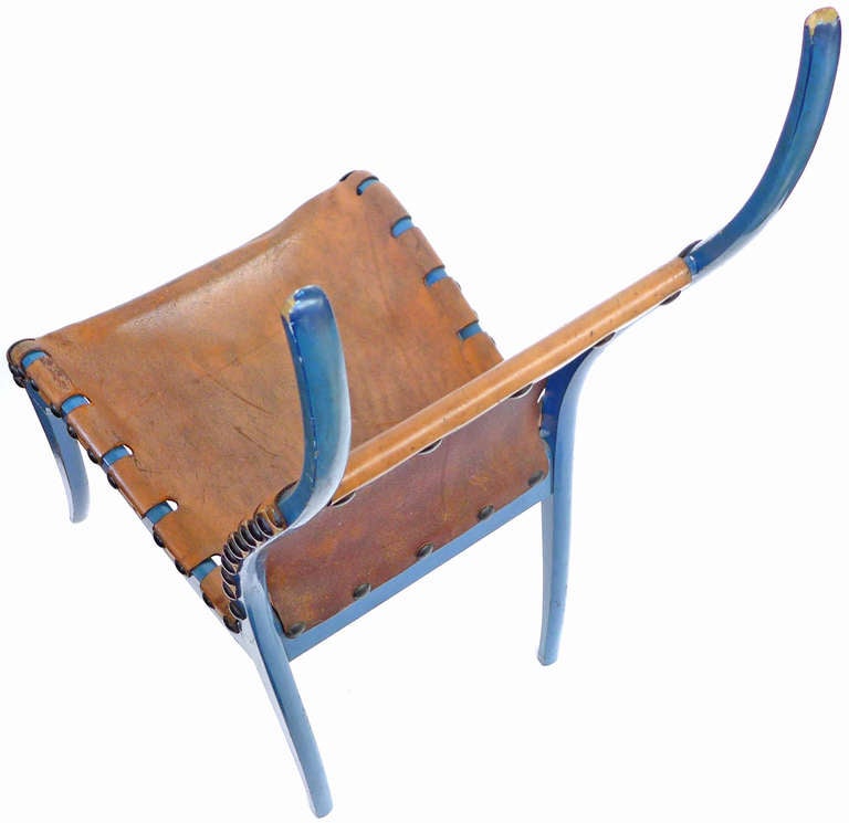 Italian Leather & Blue-Lacquered Wood 