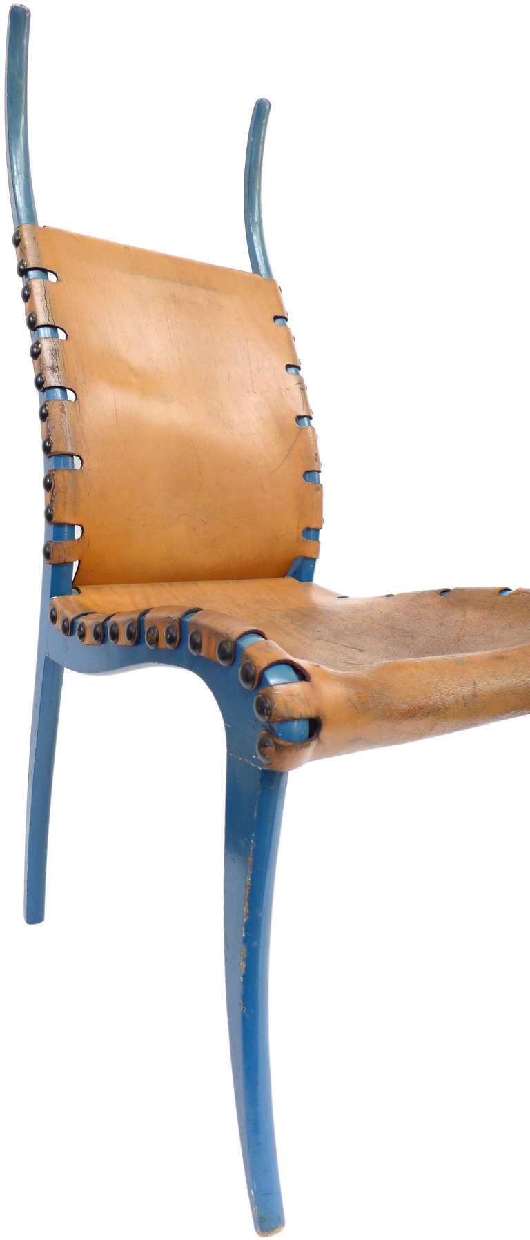Italian Leather & Blue-Lacquered Wood 