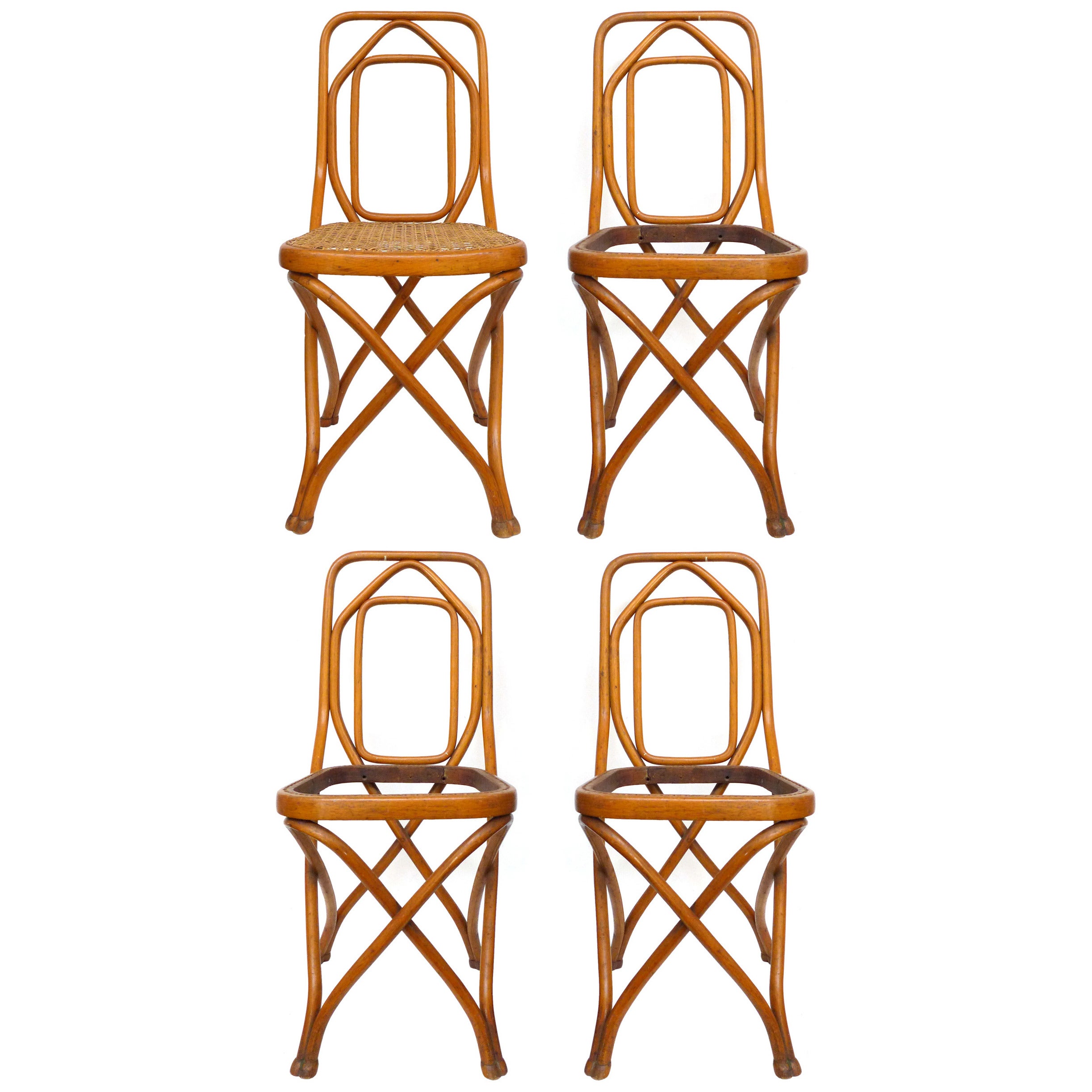 Set of 4 Bentwood & Cane Chairs by Thonet