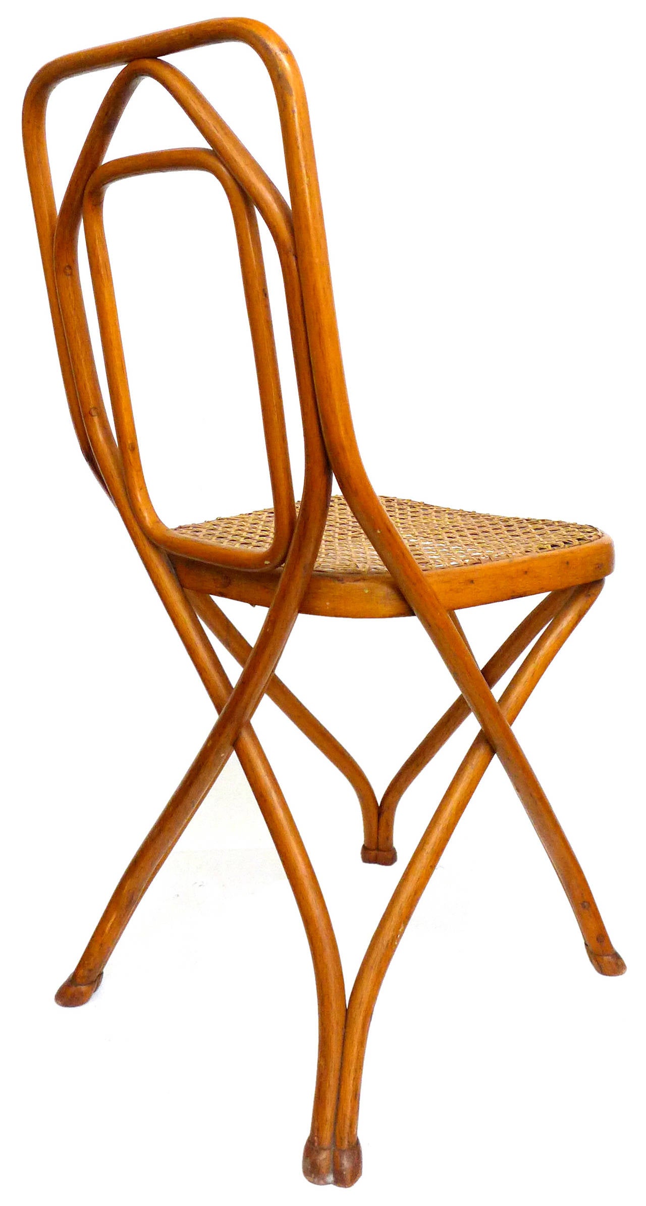 Stained Set of 4 Bentwood & Cane Chairs by Thonet