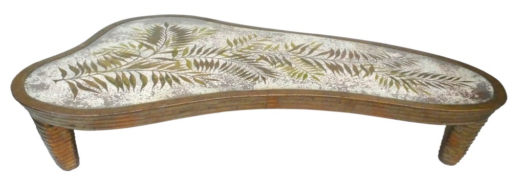Spectacular Reverse Painted Glass and Hand-Carved Coffee Table