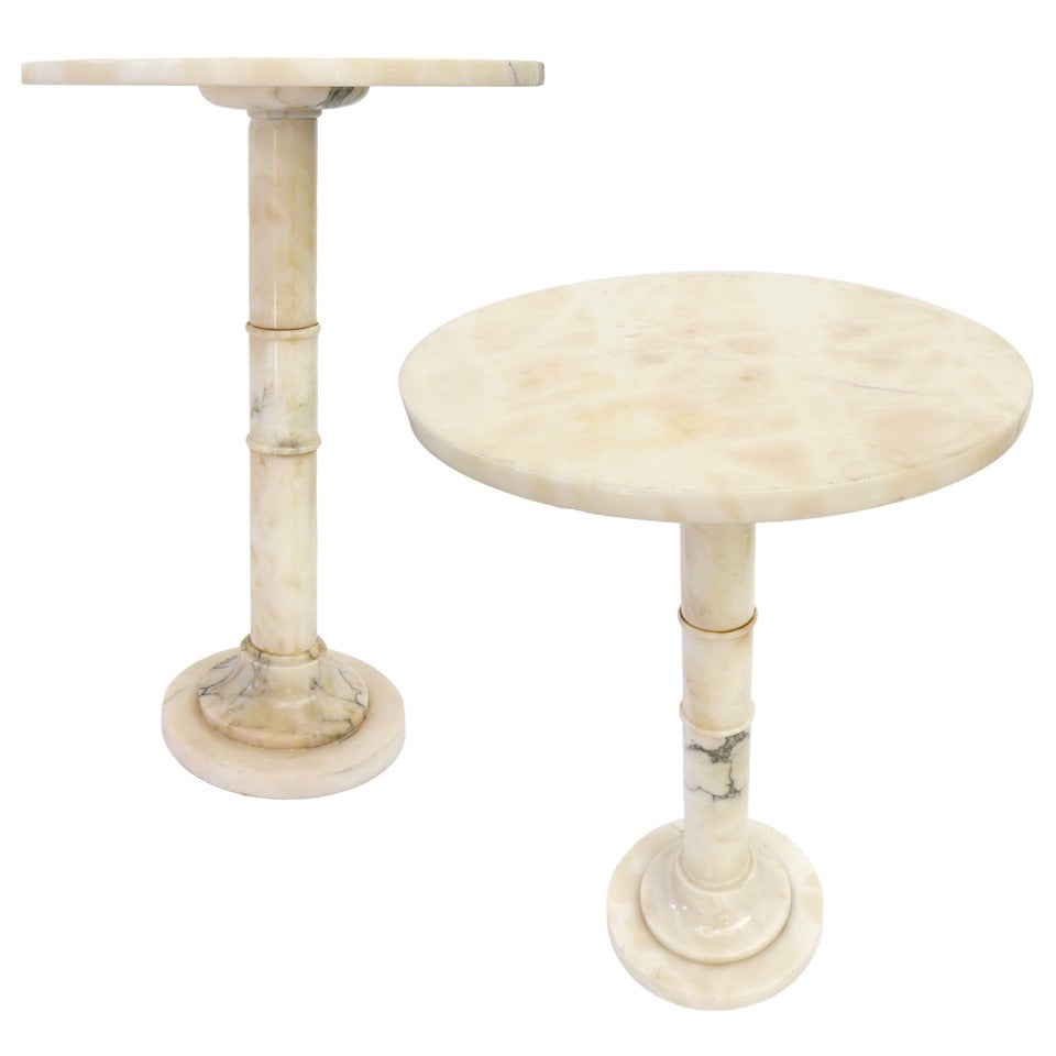 Pair of Round Marble Neoclassical Side Tables