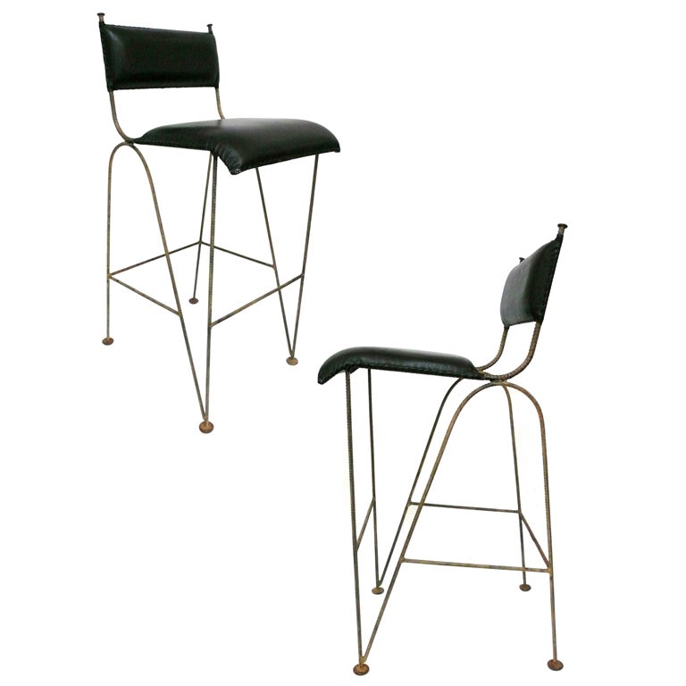 Pair of Rebar and Leather Bar Stools at 1stDibs rebar bar stools