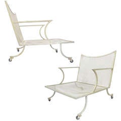 Pair of Low, Wide Outdoor Iron Lounge Chairs
