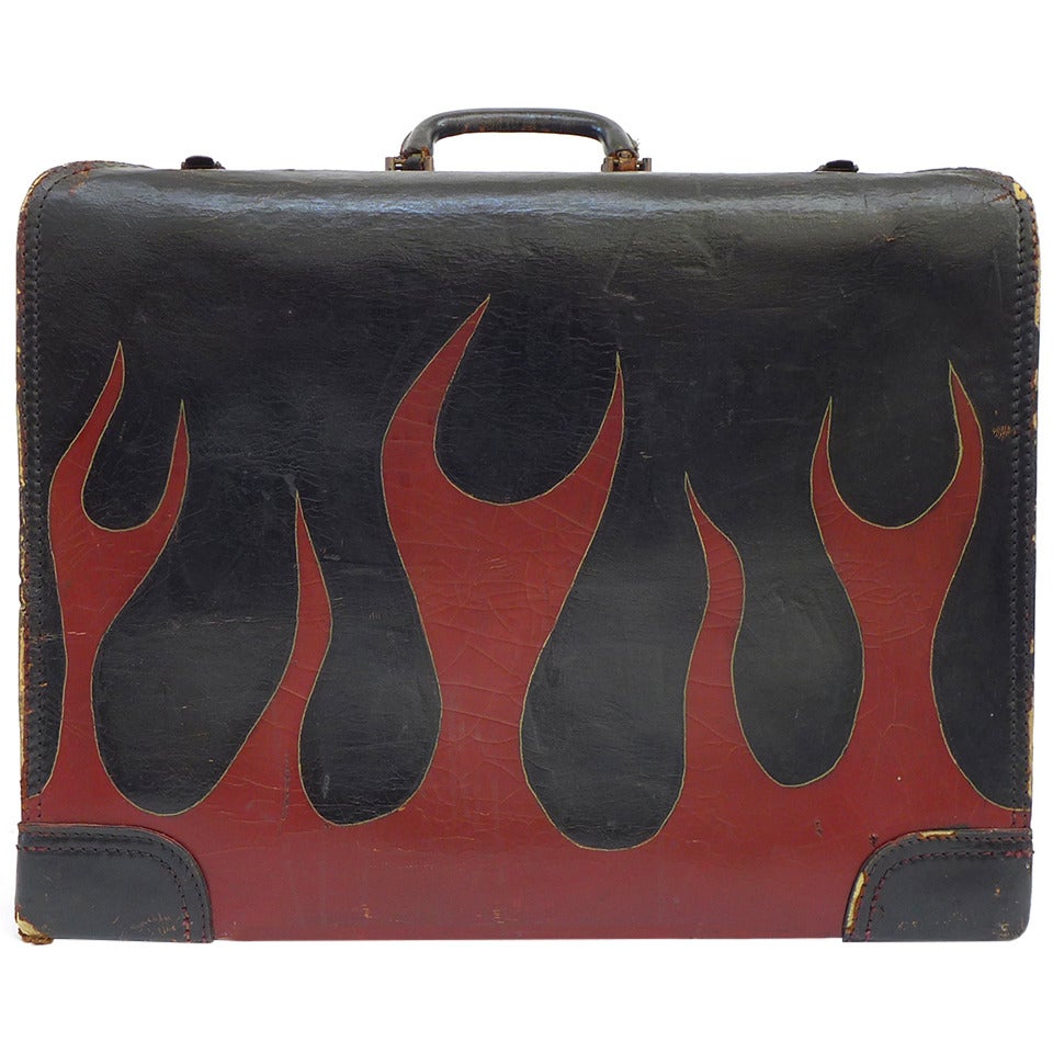 Fantastic Hand-Painted Leather "Flames" Suitcase
