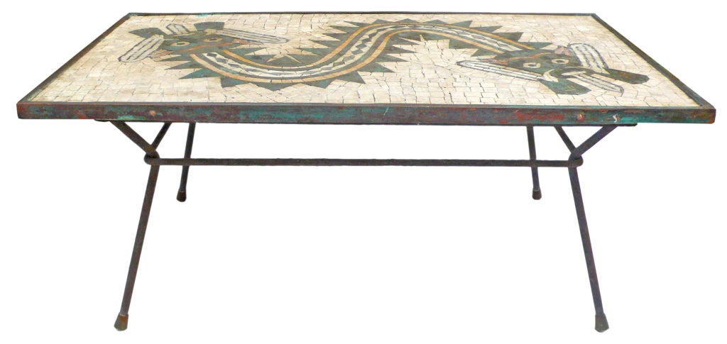 Mid-20th Century Stone and Metal Modernist Mosaic Coffee Table
