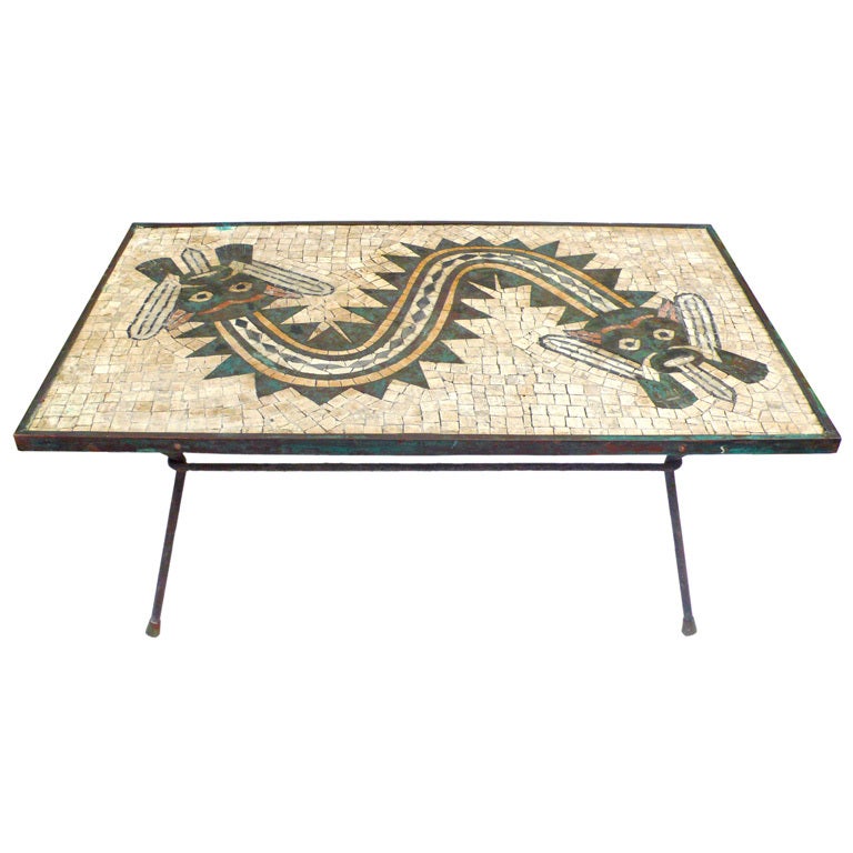 Stone and Metal Modernist Mosaic Coffee Table