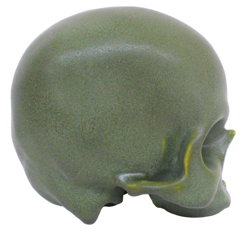 American Life-Sized Green Ceramic Skull