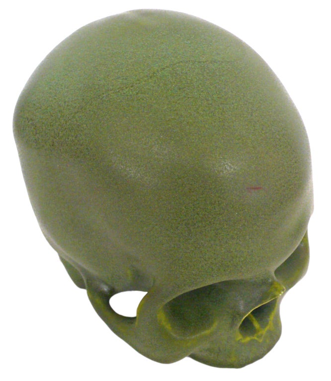 20th Century Life-Sized Green Ceramic Skull