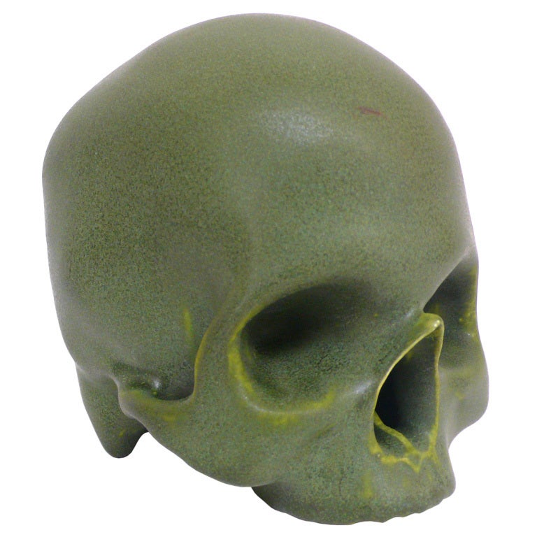 Life-Sized Green Ceramic Skull