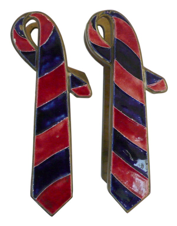 Mid-20th Century Pair of French Brass and Ceramic 