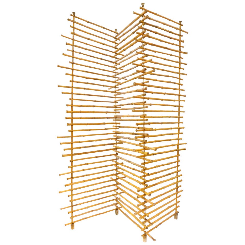 Three-Paneled Decorative Bamboo Screen For Sale