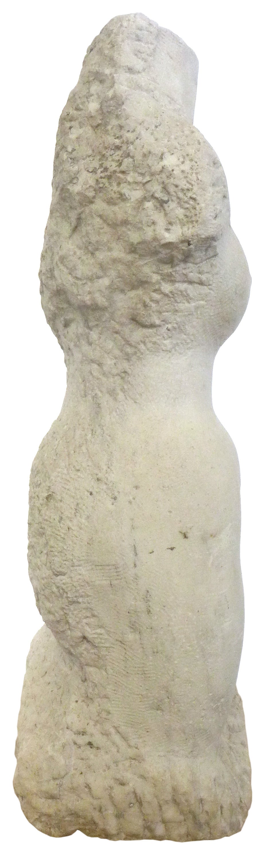 A fantastic and wonderfully executed hand-carved marble sculpture of a female torso. Featuring incredible finely detailed chisel-work, a simultaneously figural and stylized form; subtly and beautifully exaggerated. A strong representation of 1940s