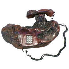 Folk Art Sculptural Burl Wood Telephone