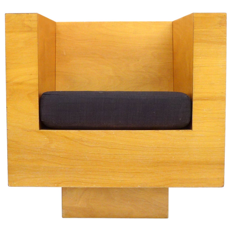 Architectural Plywood Cube Swivel Chair