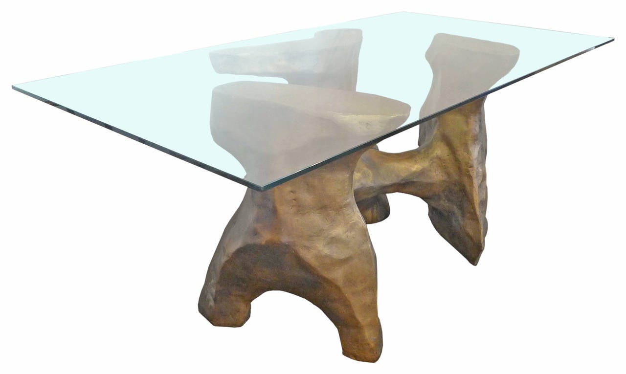 Extraordinary Faux Bronze Glass Top Table In Good Condition In Los Angeles, CA