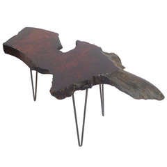 Free-Edge Burl Wood Sidetable with Hairpin Legs