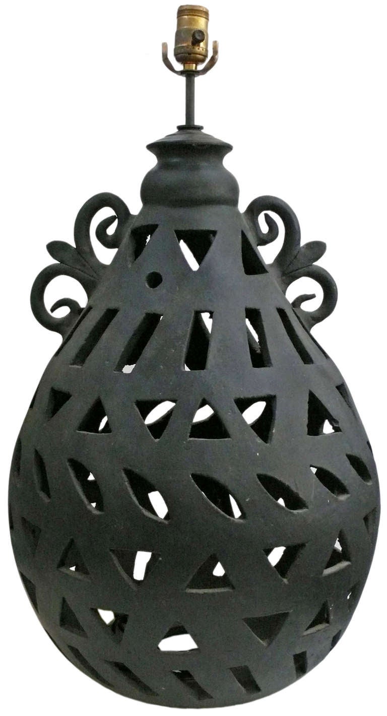 A large and wonderful Oaxacan ceramic table lamp in 