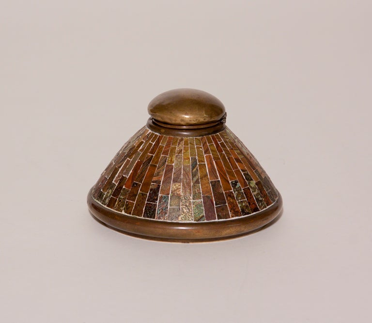 Tiffany Studios Bronze and Mosaic Inkwell