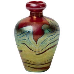 Antique Tiffany Studios Favrile Glass Decorated Cabinet Bud Vase