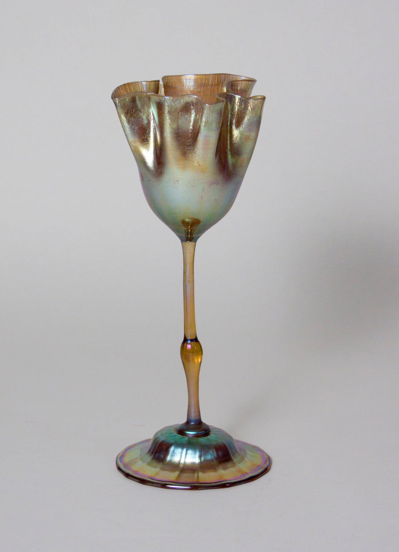 Tiffany Studios Favrile Glass Ruffled Flower Form Vase