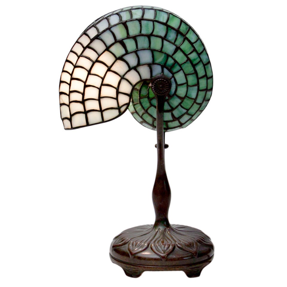 Tiffany Studios Leaded Glass Nautilus Desk Lamp
