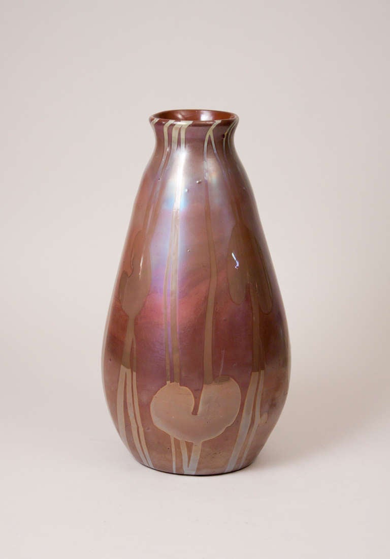 Tiffany Favrile Glass  Monumental Vase with Lily Pad Decoration