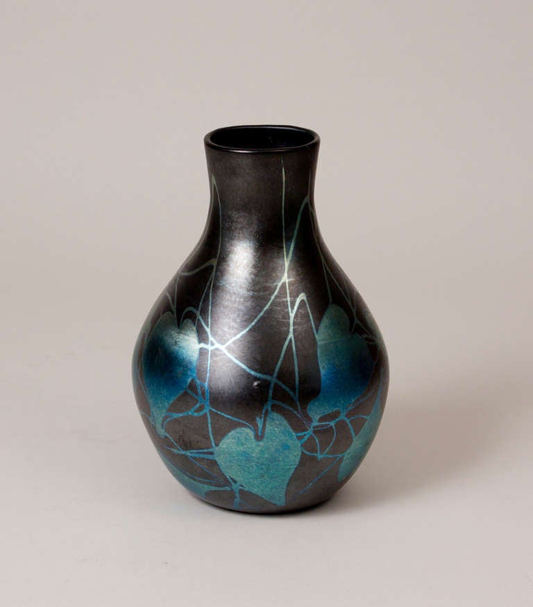 American Tiffany Studios Favrile Glass  Vase with Leaf Decoration