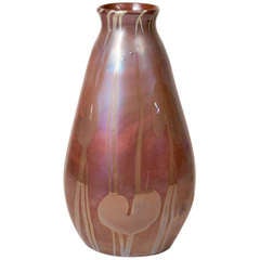Tiffany Favrile Glass  Monumental Vase with Lily Pad Decoration