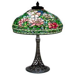 Tiffany Studios 'Peony' Table Lamp on Rare Openwork Base