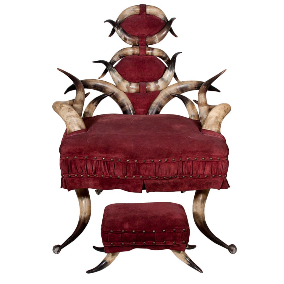 Victorian Horn Armchair and Ottoman For Sale