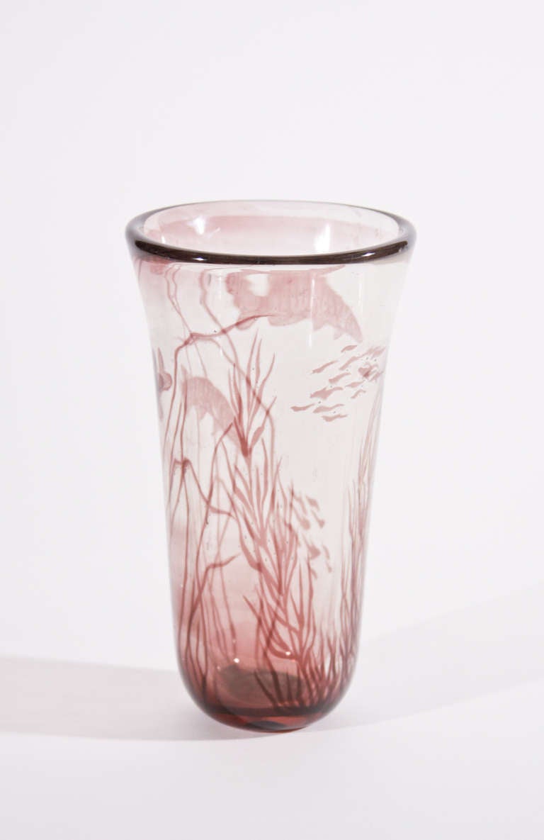 Swedish Orrefors 'Graal' Glass Vase For Sale