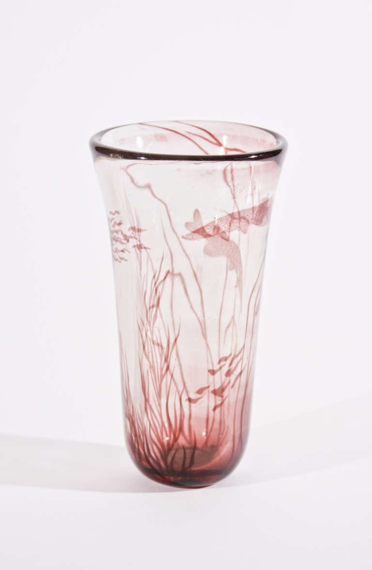 Mid-20th Century Orrefors 'Graal' Glass Vase For Sale