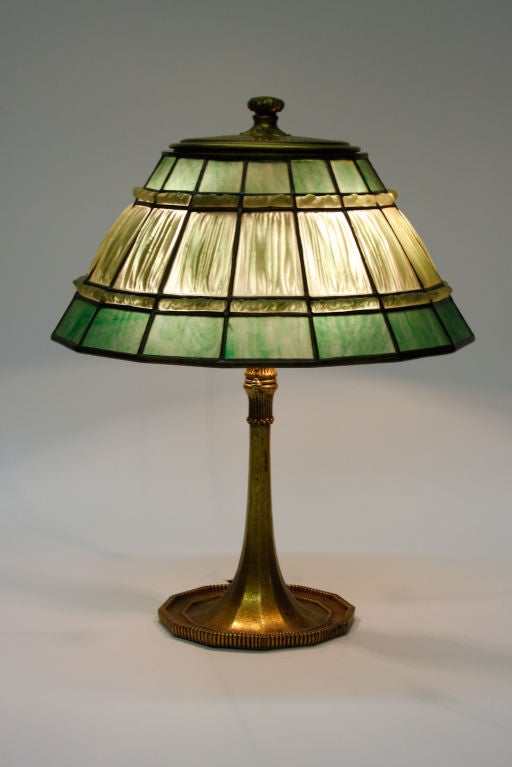 20th Century Tiffany Studios Green Linenfold Desk Lamp