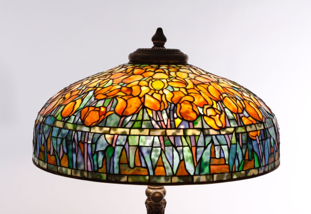American Tiffany Studios 22inch Orange Tulip Lamp