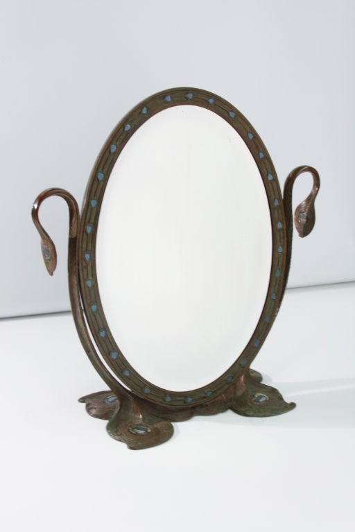 20th Century Tiffany Studios Peacock Mirror For Sale
