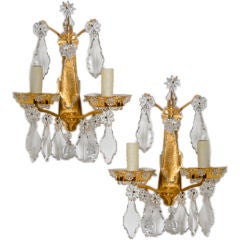 A Pair of Gold-Plated Baccarat Sconces