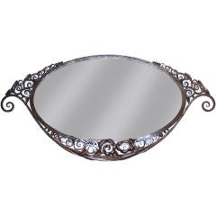 Vintage Art Deco Forged-Iron Oval Mirror