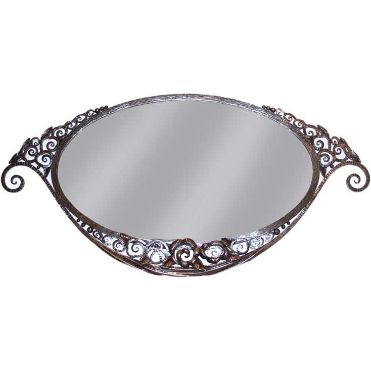 Art Deco Forged-Iron Oval Mirror For Sale at 1stDibs