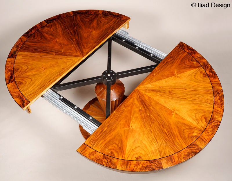 Walnut Biedermeier Inspired Pedestal Dining Table by ILIAD Design For Sale