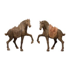 A pair of Tang Dynasty earthenware horses
